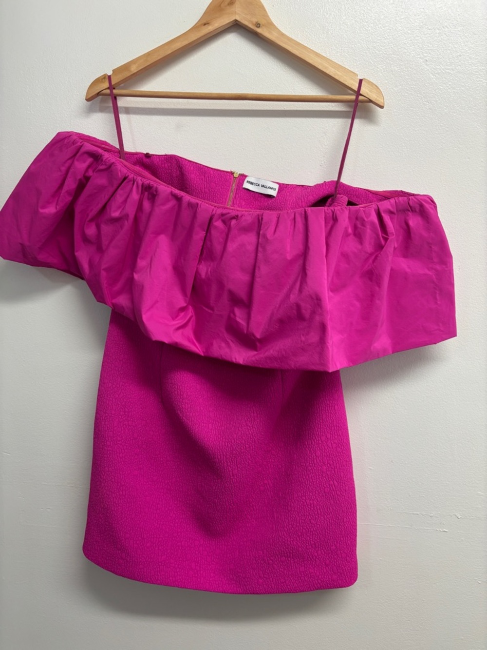 Rebecca Vallance Hot Pink Textured Off-Shoulder Dress
